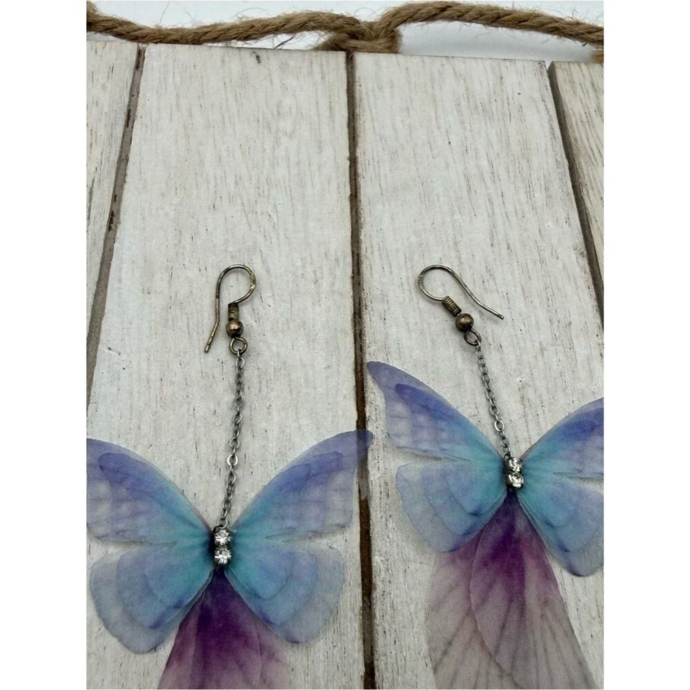 Delicate Butterfly cloth Drop Earrings in Blue & Purple
